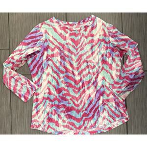 Ibkul Women’s UPF 50 Sun Shirt Pink Turquoise Long Sleeve Size Large Vented Arms